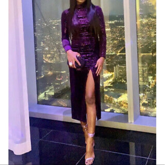 NWT ZARA PURPLE SPARKLY MIDI VELVET DRESS - Picture 2 of 15